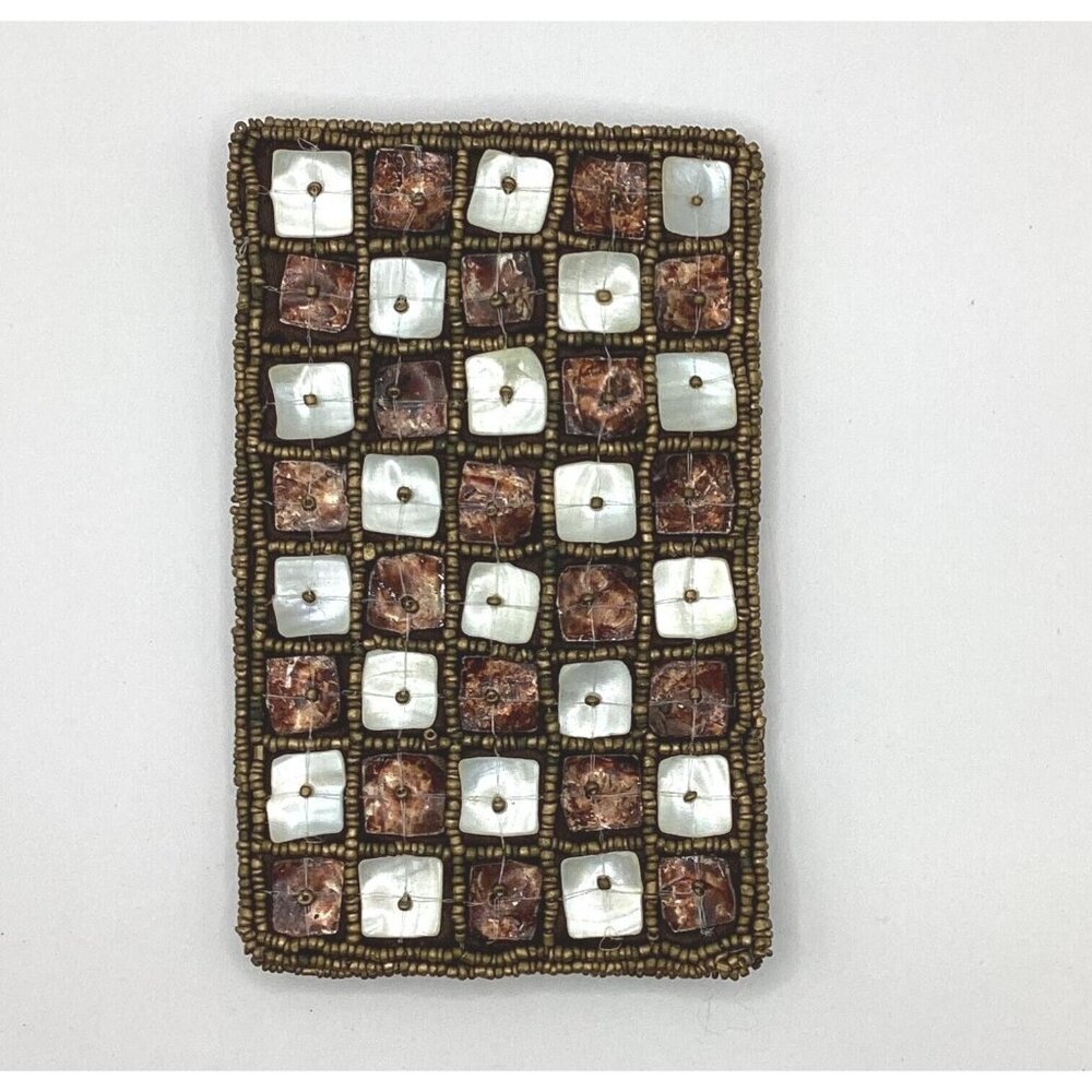 Magies Vintage Hand Beaded Checkered Baguette MOP Phone, Eyeglass, Cigarette-NOS